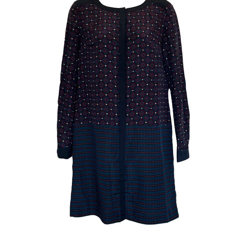Ann Taylor Blue Red Geometric Print Long Sleeve Sheath Dress Size 2 Office Work